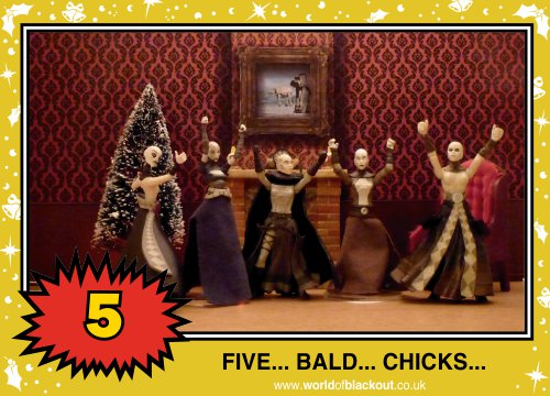 On the twelfth Wookiee Life Day, the Dark Side gave to me: FIVE - BALD - CHICKS...
